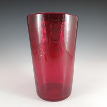(image for) Whitefriars #8473 Marriott Powell Ruby Red Glass 8" Wave Ribbed Vase