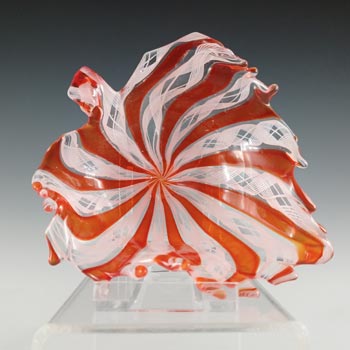 (image for) Murano White Zanfirico & Red Filigree Glass Leaf Bowl