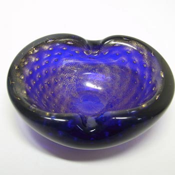 (image for) Murano Blue & Gold Leaf Bubble Glass Sculpture Bowl