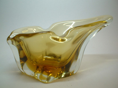 Harrachov Czech 1950s Amber Glass Sculpture Bowl #5/3576