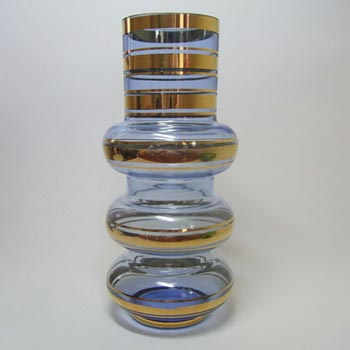 (image for) Romanian Blue Glass + Gold Gilt Hooped Vase