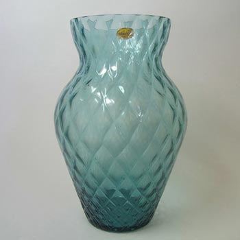 (image for) Borske Sklo 9" Turquoise Bohemian Glass Optical 'Caro' Vase