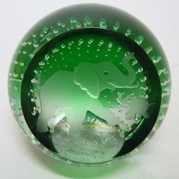 (image for) Caithness Green Glass "Creatures" Elephants Paperweight