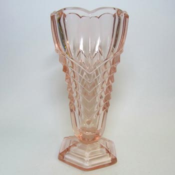 (image for) Davidson Art Deco 1930's Pink Glass ''Chevron" Vase 295