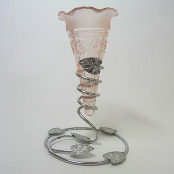 (image for) Bagley #3187 Art Deco 6" Pink Glass & Metal 'Katherine' Vase