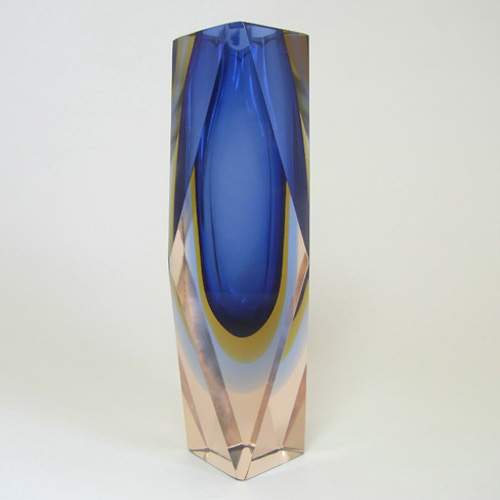 Murano/Sommerso Faceted Blue Glass Block Vase - £66.50
