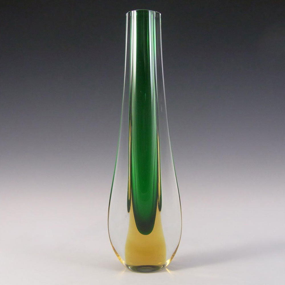 Galliano Ferro Murano Sommerso Green & Amber Glass Stem Vase - £52.25