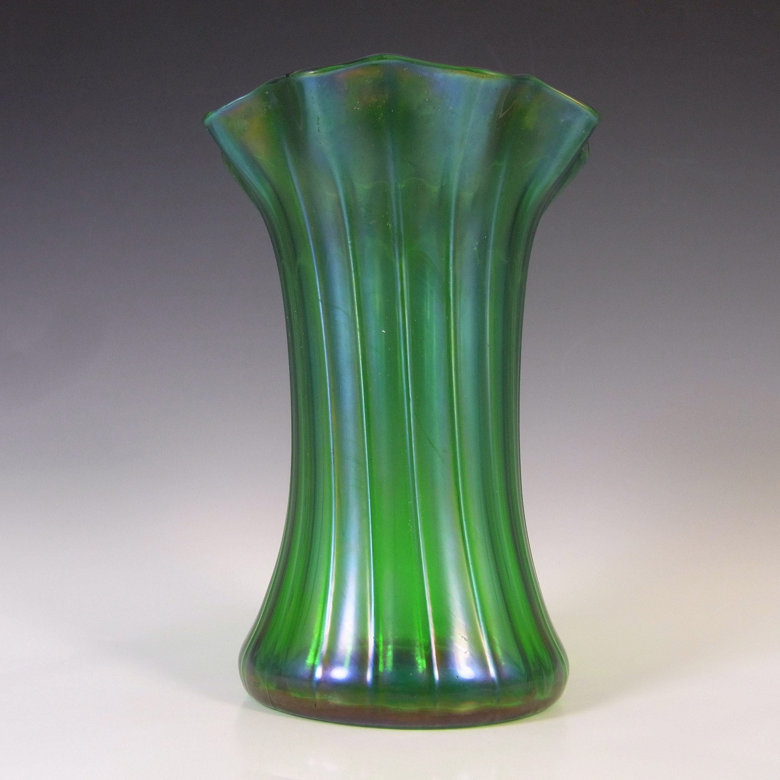 Art Nouveau 1900's Iridescent Green Glass Antique Vase - £42.75