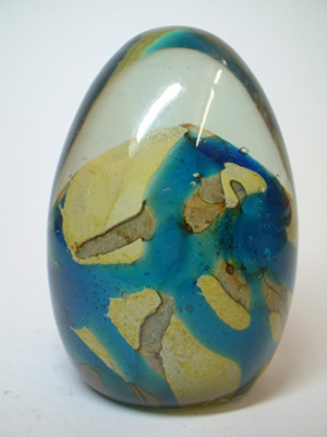 (image for) Mdina 'Tiger' Maltese Blue & Sandy Glass Paperweight - Signed