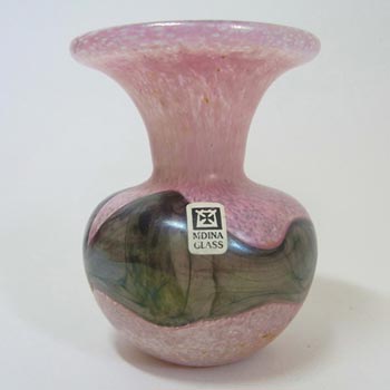 Mdina Grey + Pink Maltese Glass Vase - Signed & Labelled