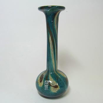 (image for) Mdina 'Tiger' Maltese Blue + Brown Glass Vase - Signed & Label