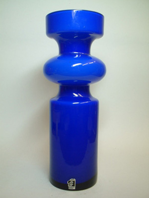 (image for) Lindshammar / JC 1970's Swedish Blue Hooped Glass Vase