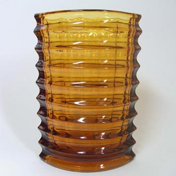 Zabkowice Polish Amber Pleated Glass Vase by Jan Sylwester Drost