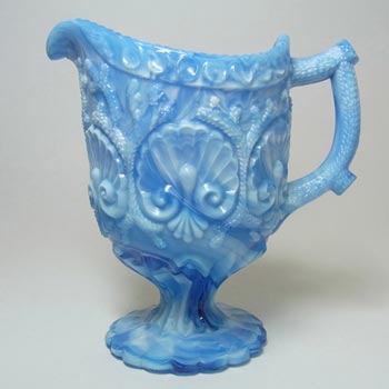 Davidson 1890s Victorian Blue Malachite/Slag Glass Jug