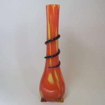 Tall 1930's Bohemian Red & Yellow Spatter Glass Vase
