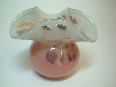 (image for) Vasart Labelled Pink & Green Mottled Glass Bowl V016